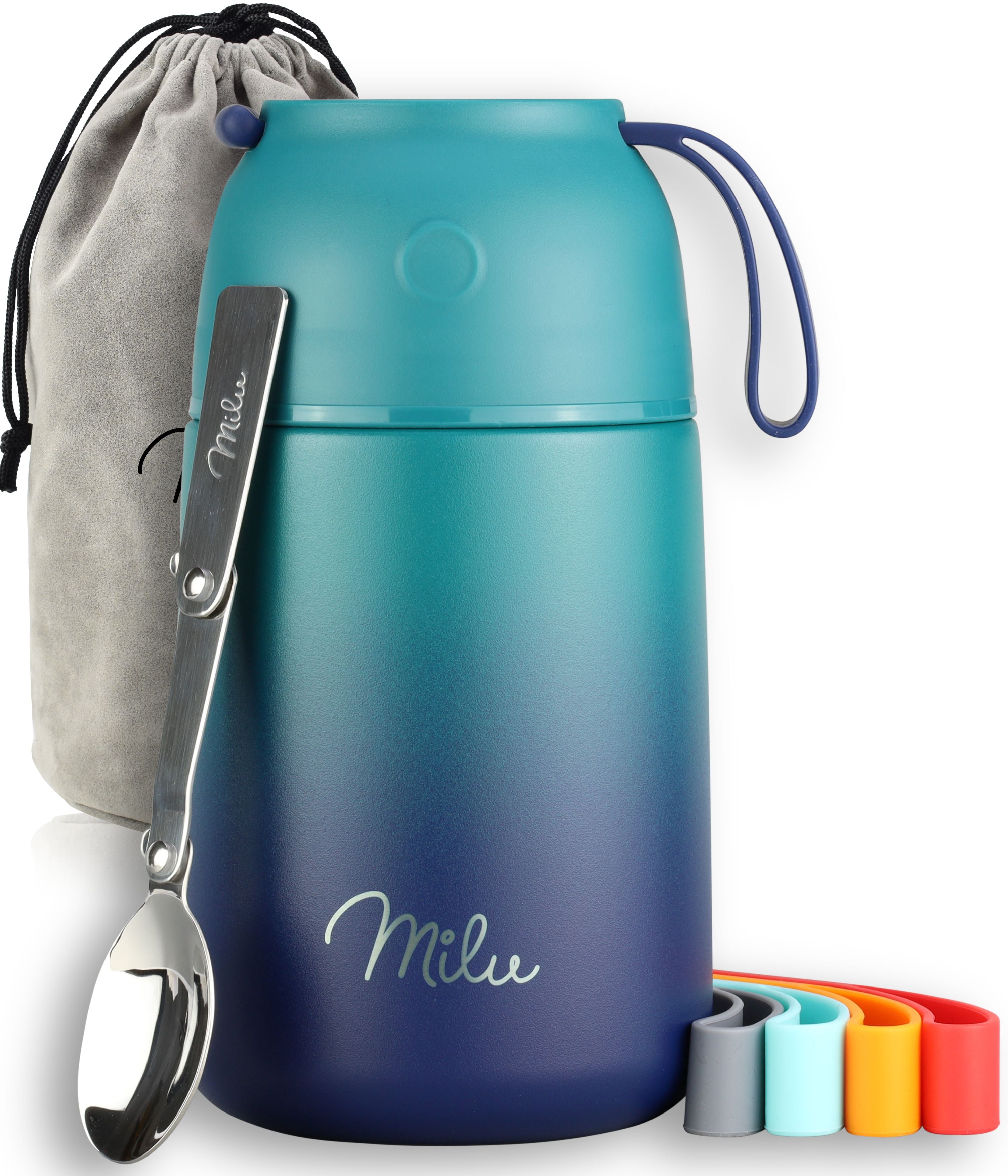 Milu® Thermobehälter für Essen, mit Löffel, auslaufsicher, isoliert (450 ml, 650 ml, 800 ml) (CB)