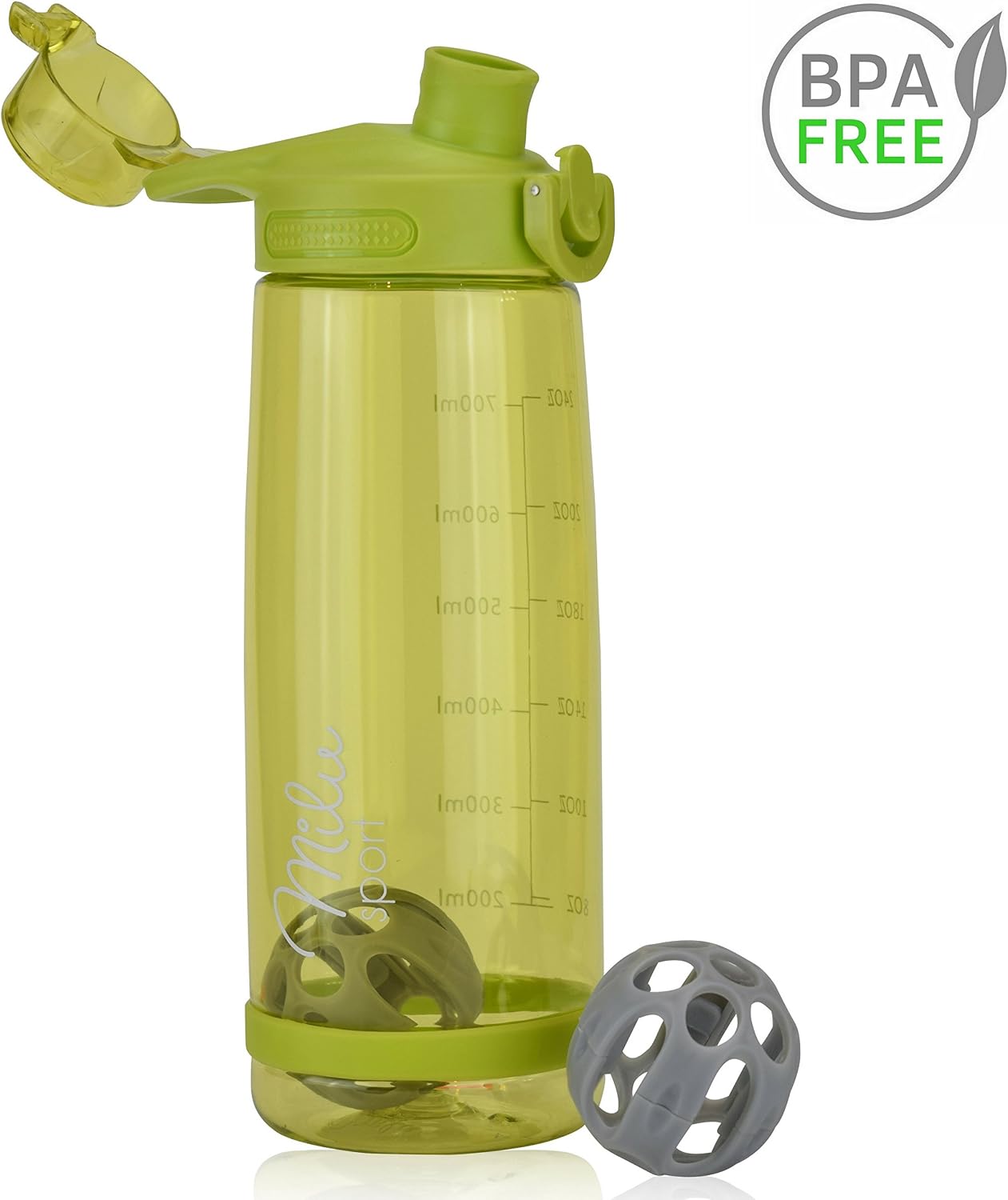 Milu Trinkflasche Eiweißshaker Sportflasche Wasserflasche 800ml 2in1 Funktion Auslaufsicher Protein Shaker Kindertrinkflasche (Grün)