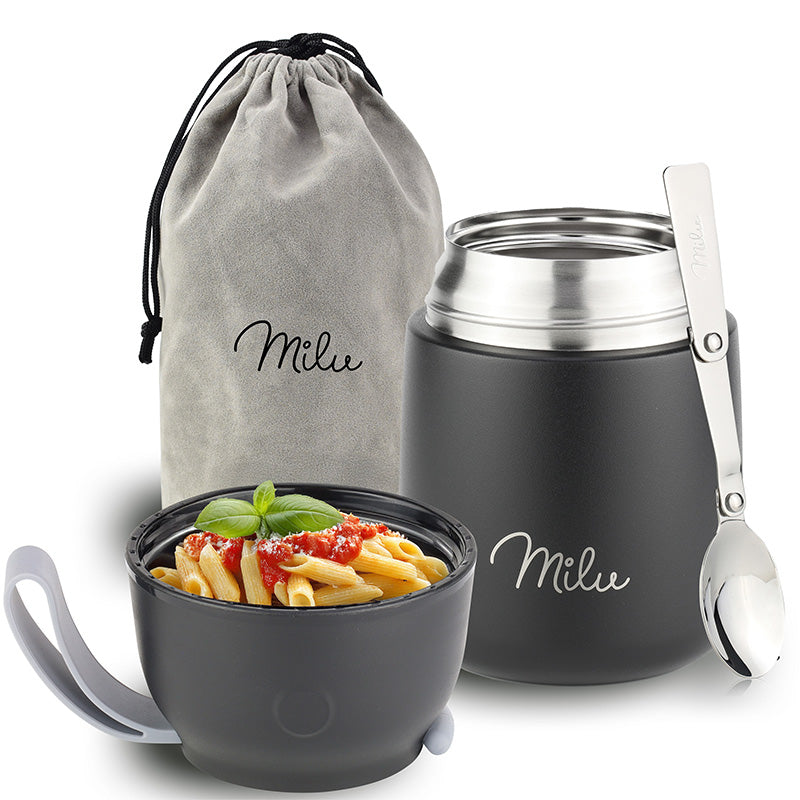 Milu® Thermobehälter für Essen, mit Löffel, auslaufsicher, isoliert (450 ml, 650 ml, 800 ml)